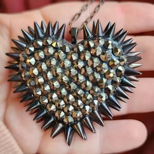 Bunny Paige Classic Spiked Heart Necklace in Pyrite